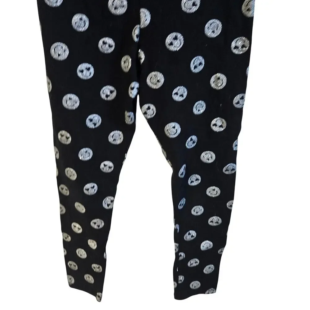 Children's Place Size M 7/8 Leggings Black Silver Smiley Faces Emoji Sparkle